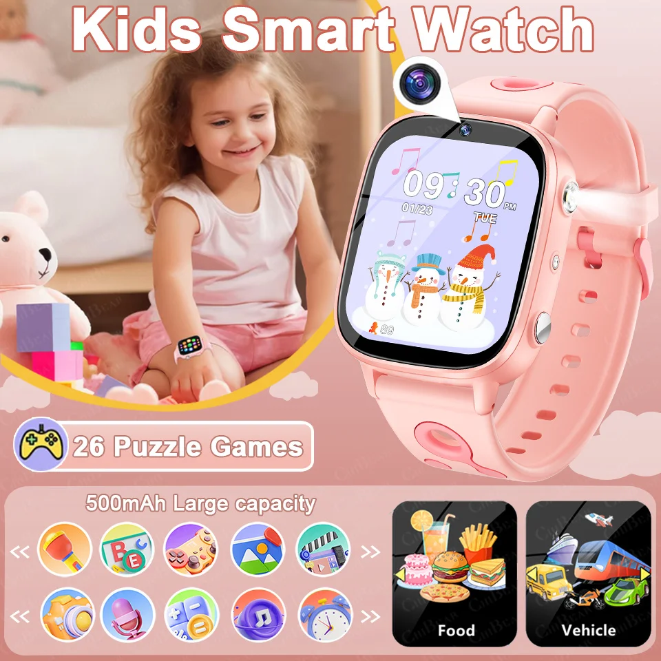 أطفال SmartWatch كاميرا مشغل فيديو 26 لعبة ألغاز 500mAh بطارية مصباح يدوي عداد الخطى الأطفال مقاوم للماء Smartwatch الفتيات هدية