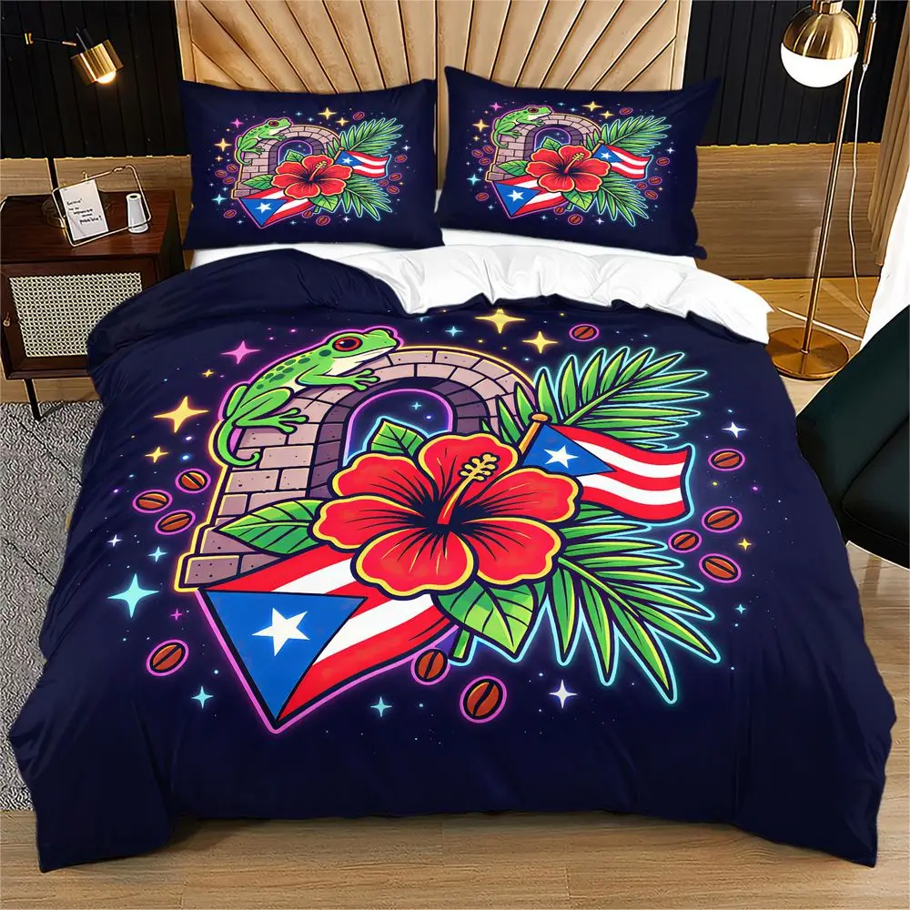 Puerto Rico Frog Digital Print Duvet Cover Set Comforter Cover Bedding Set No Filler Patriotic Cultural Bedroom Decor