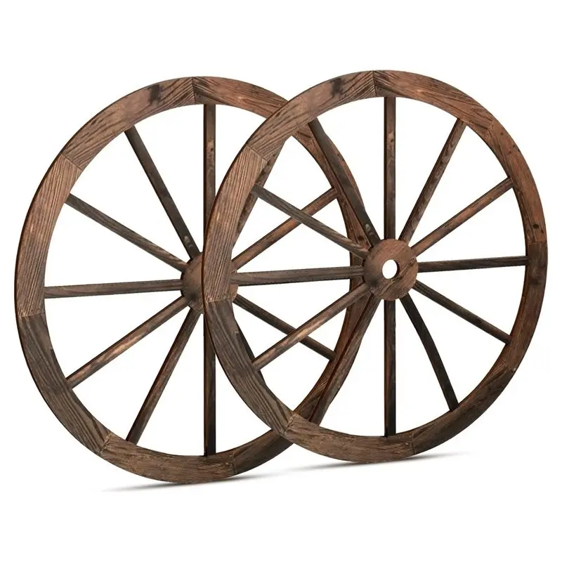 B08B-Wooden Wagon Wheel Decorations 12 Inch 2 Pcs- Western Rustic Style For Bar, Garage, Bedroom, Cowboy Party