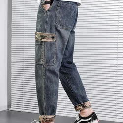 2024 New Loose Korean Camo Denim Harem Pants for Men Spring Autumn Vintage Retro Casual Workwear Jeans Cargo Pants for Men