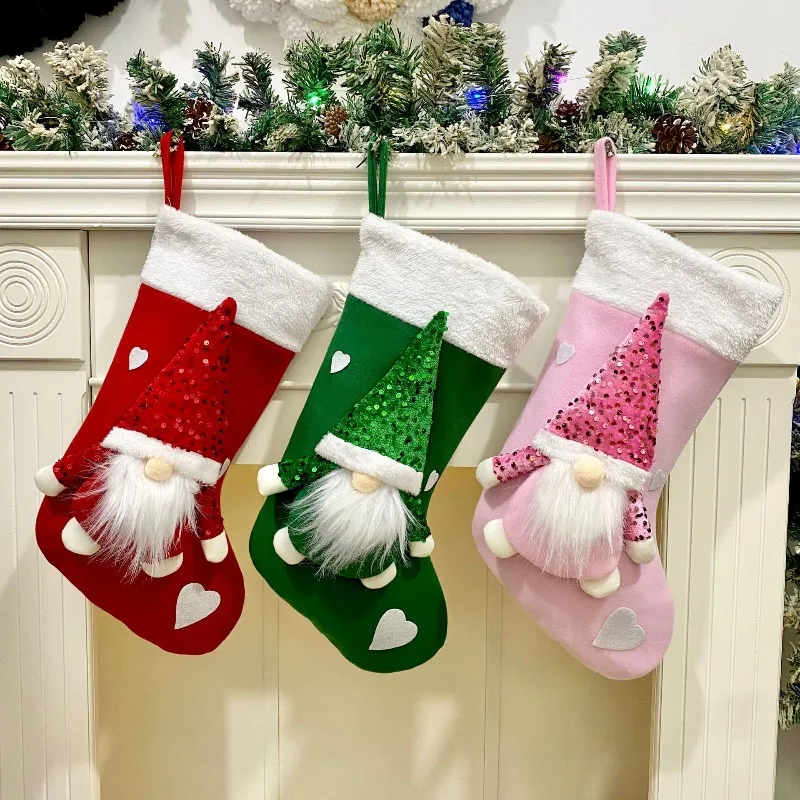 

For Christmas Decor Christmas Stockings Valentine Gift Bags Sequin Faceless Doll Hanging Ornament