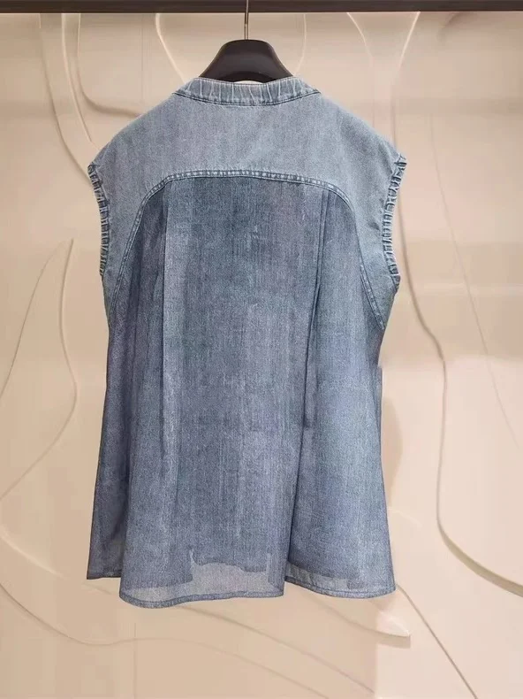

Ele Loose Commuter Sle Transparent Denim Svel irt Women's Faion Spring 2025 round Ne Button Closure