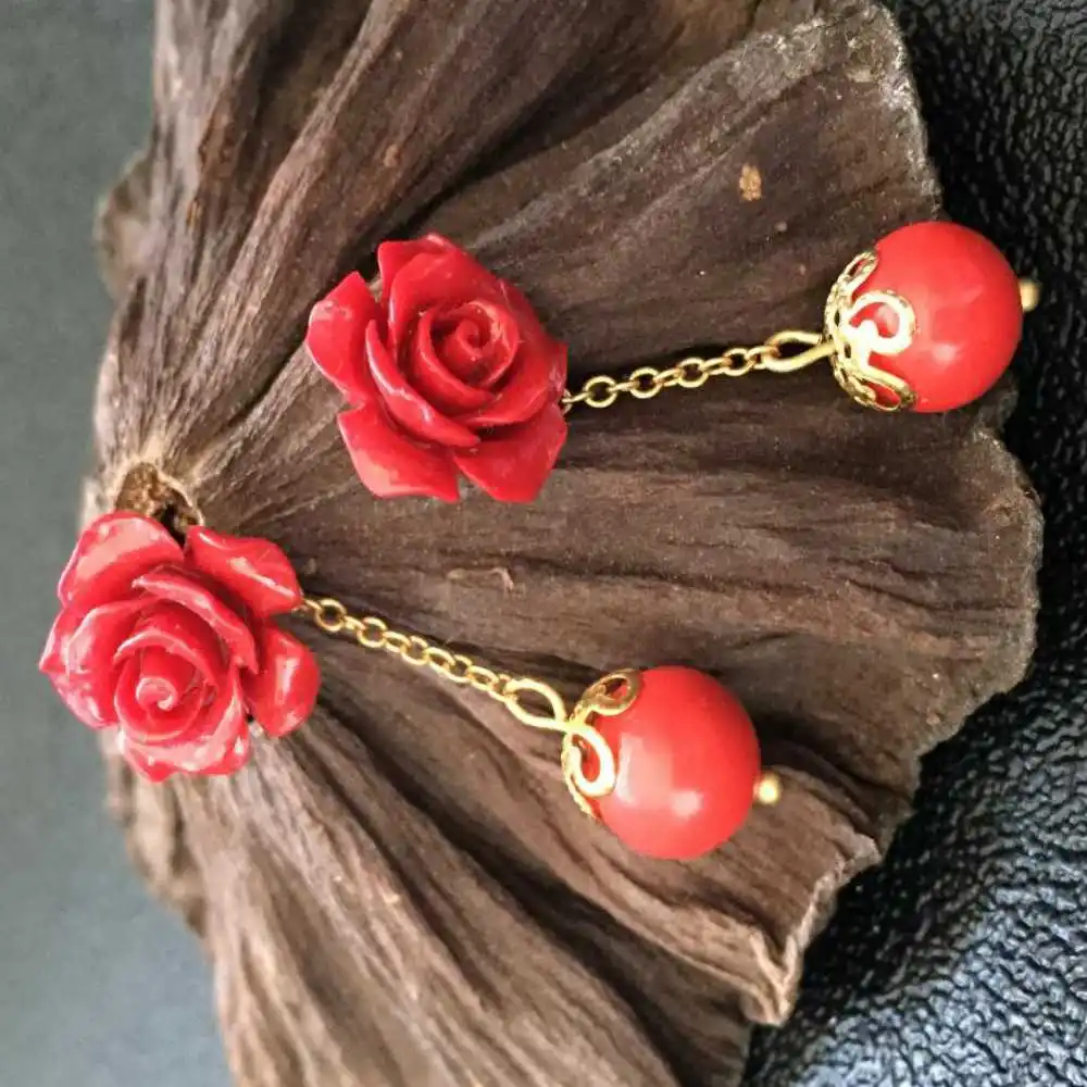 

2022 New Coral flower earrings cinnabar pendant Holiday gifts VALENTINE'S DAY Easter Cultured Hook Classic Jewelry Ear stud