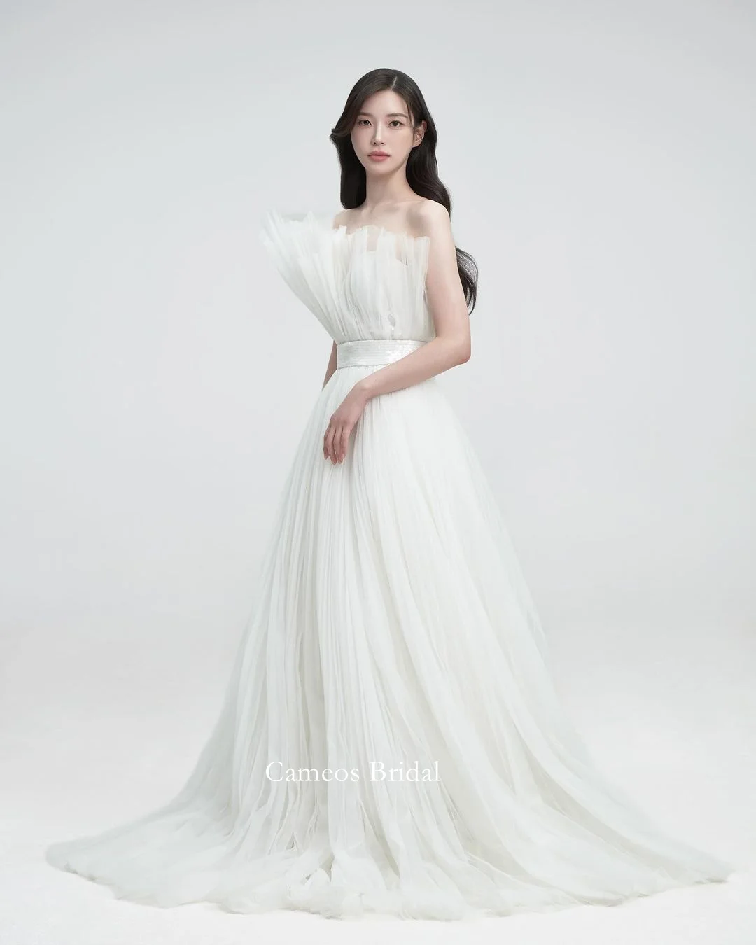 

SONDR Strapless Wedding Dress Custom Made Formal Tulle Sleeveless Ruffles A-Line Bride Dress Ivory 웨딩드레스 Wedding Gown Bridal