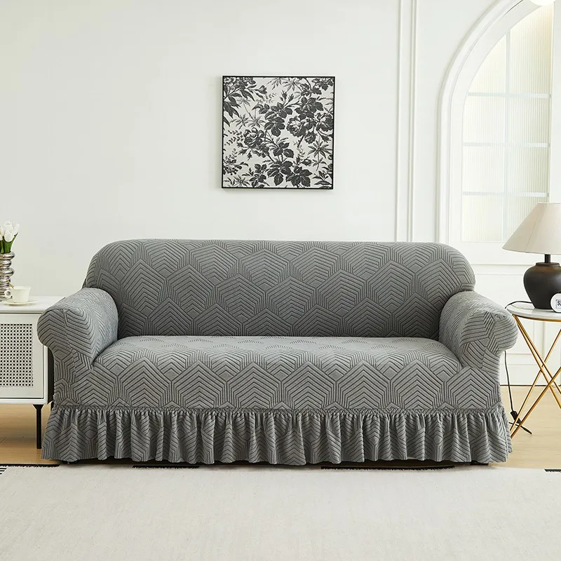 Solid Color Skirt Sofa Cover, Living Room Sofa Dirt-proof Cover, Anti-slip and Anti-cat Scratch Sofa Cover