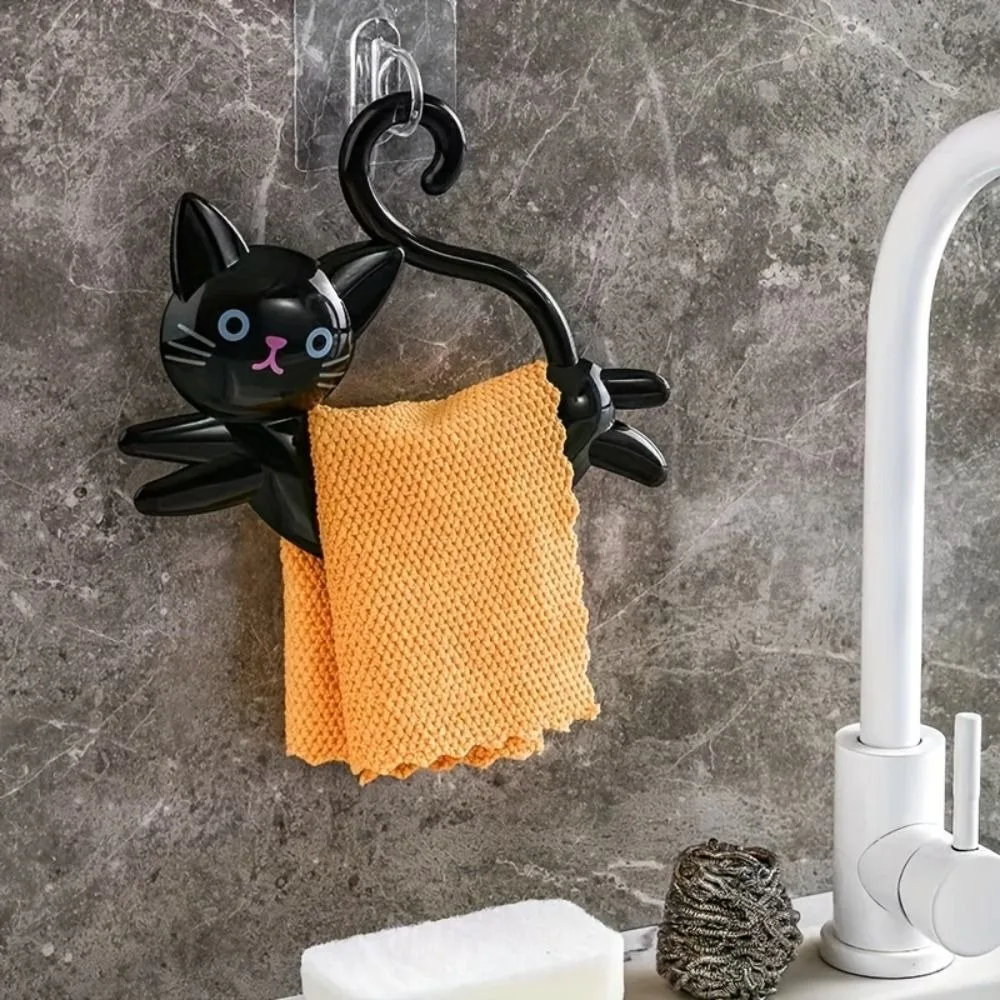 Wall Mounted Cat Shaped Towel Bar Creative No Punching Cute Towel Rack Cartoon Door Back Towel Holder