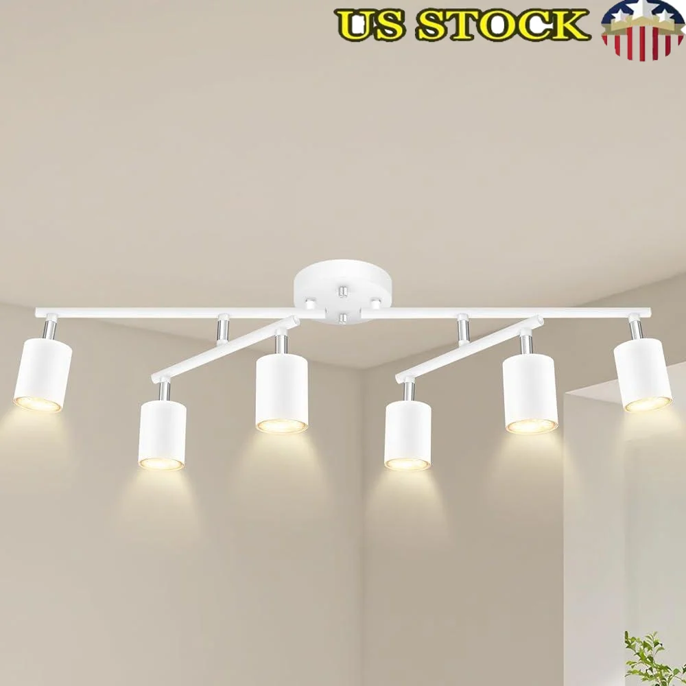 

6 Light Track Lighting Kit Adjustable Ceiling Spotlight Swivel Rotatable Light Fixture Kitchen Living Room Bedroom Dining Room