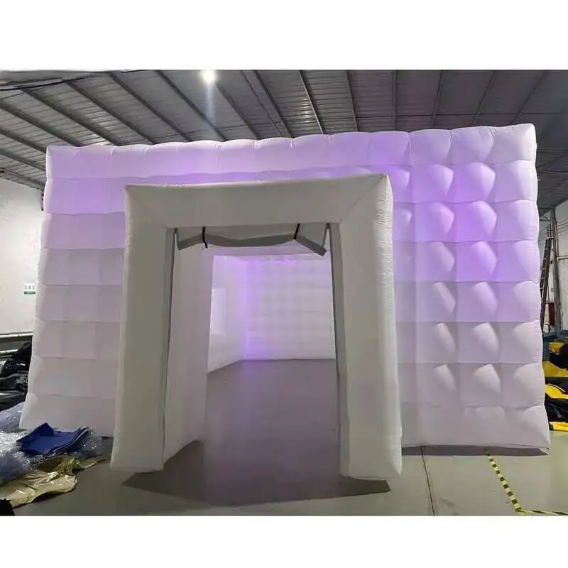 Large White Cube With Led Lights Iatable Square Tent For Wedding Party Nightclub Giant Outdoor Portable House