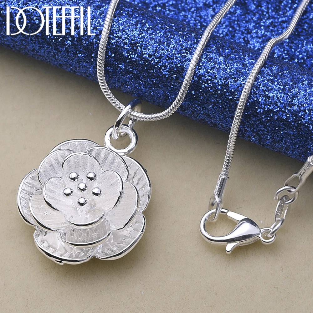 

DOTEFFIL 925 Sterling Silver Rose Flower Pendant Necklace 18/20-24/26/30 Inch Snake Chain For Women Wedding Engagement Jewelry