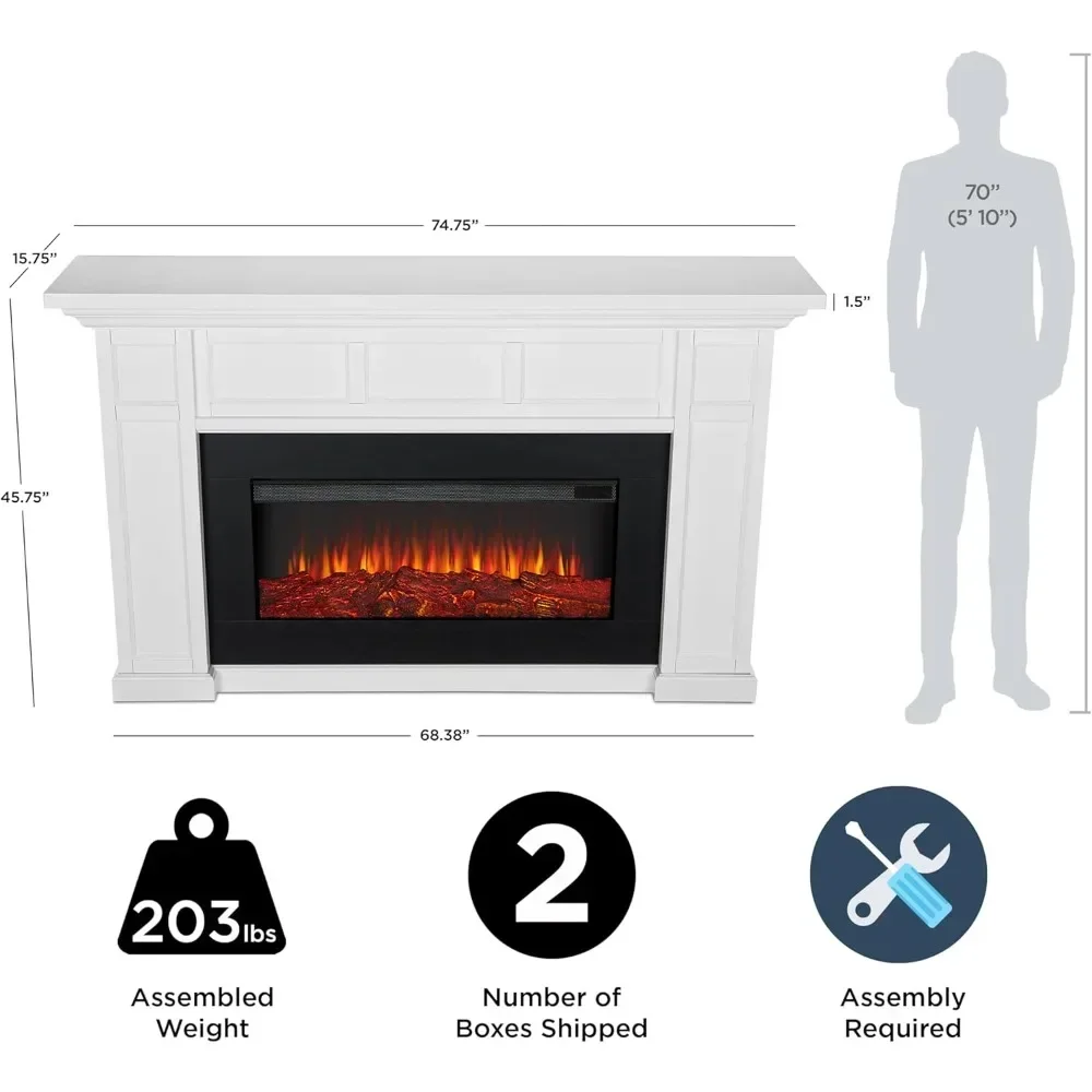 75 Inch Living Room or Bedroom Electric Fireplace with Fireplace, Replaceable Fireplace Plug-in Heater, Remote Control, Timer