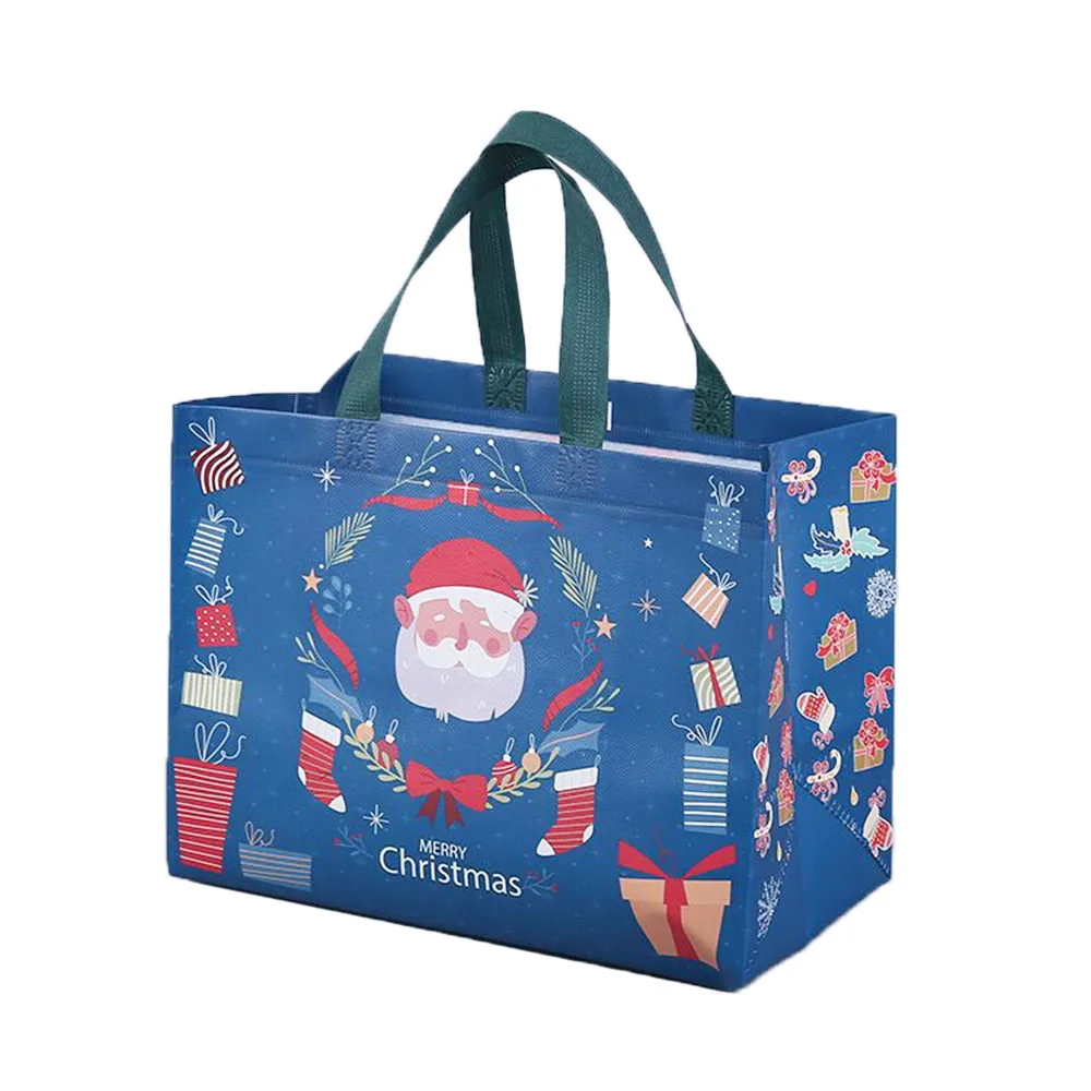 Bolsa de comestibles reutilizable de Navidad, bolso de mano no tejido, Papá Noel, muñeco de nieve, bolsa de almacenamiento plegable con asa, bolsa de regalo