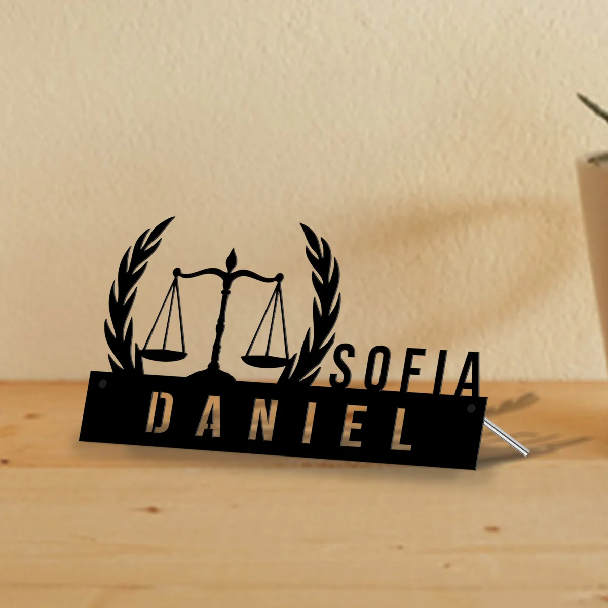 

Custom Lawyer Desk Name Plate Wedge, Personalized Attorney Gift Nameplate Office Sign Graduation Gift Scale Of Justice Plaque