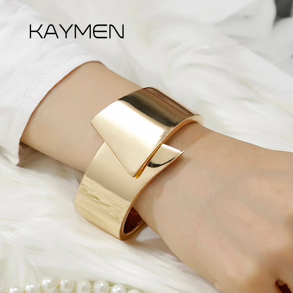 KAYMEN New Punk Hip Hop Asymmetric Smooth Bangle Women Alloy Statement Bracelet Men Jewelry Accessory Style Fashion Trend Modern