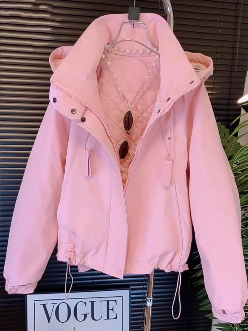 

Casual Jacket For Women's Spring Autumn 2025 New Hooded Long Sleeved Cotton Padded Coat Trend W209