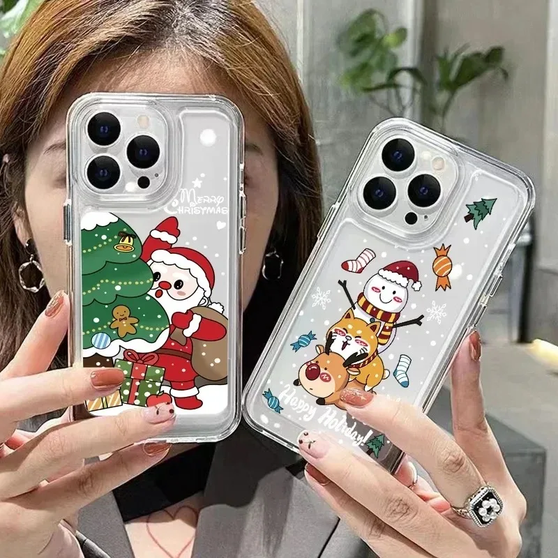 

Cute Santa Claus Elk Snowman Christmas Phone Case For iPhone 17 16 15 14 Plus 13 12 11 Pro Max 17Air 16E Transparent Phone Cover