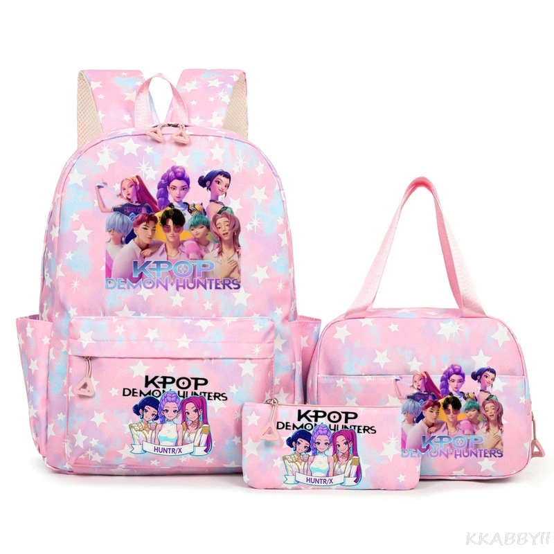Sac à dos scolaire coloré imprimé K-Pop Demon Hunters pour étudiantes, avec sac à déjeuner, pour enfants et adolescents