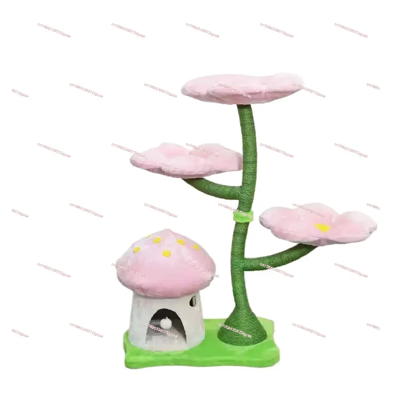 Flower Cat Tree Tower Pink Modern Luxury Cat  Scratcher Tree Hot Sale Wooden Climbing Frame House Large Cat Toy for Kitties Gift