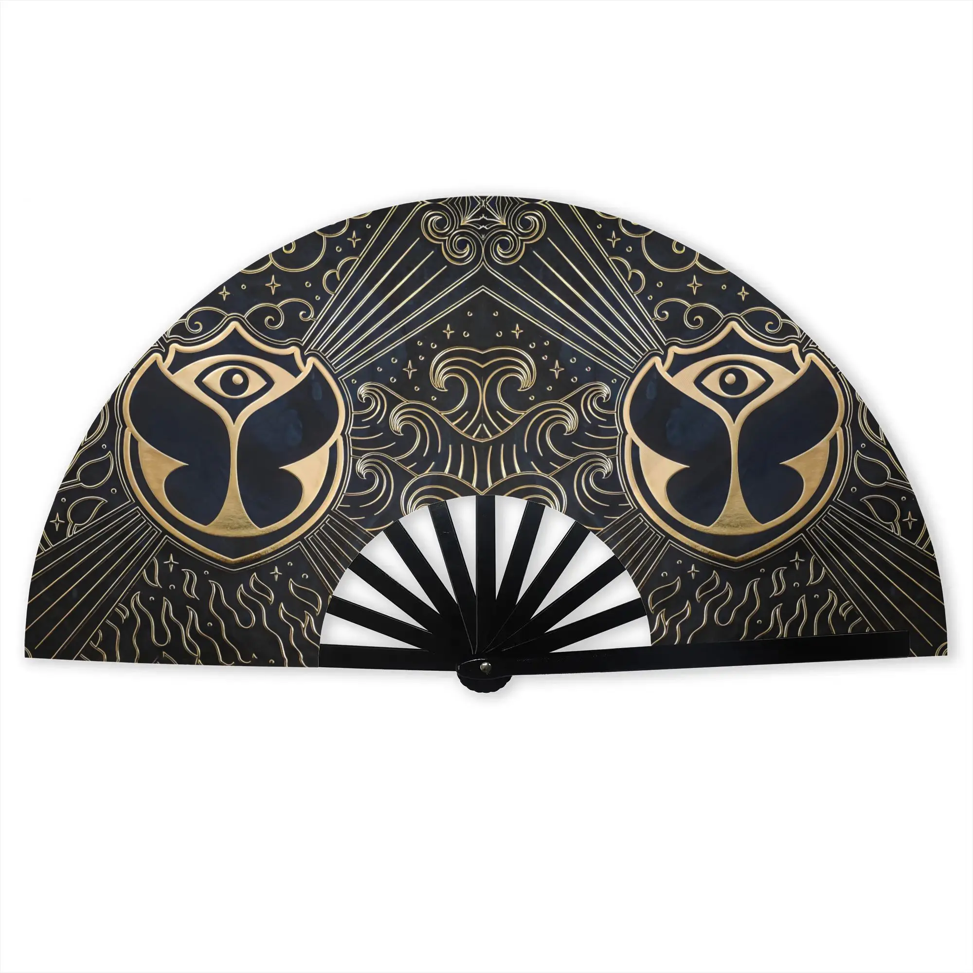 T-Tomorrowland Metalic Traditional Folding Fan Oriental Art Electronic Dance High-Quality Fans Gift Classic Decorative Hand Fan