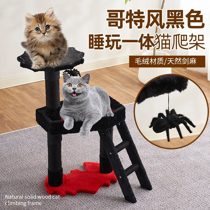 Gothic Cat Tree with Coffin Cat Bed Gothic Cat Tower Coffin cat Tree with Sisal Scratching Posts for Halloween Cat Toy