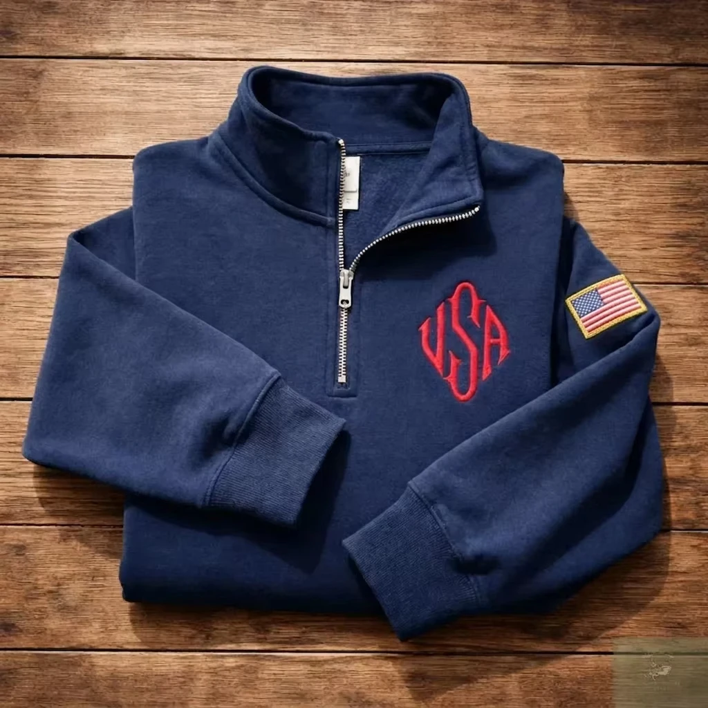 Mens Fashion Quarter Zip - Sweat-shirt Y2K bleu marine à fermeture