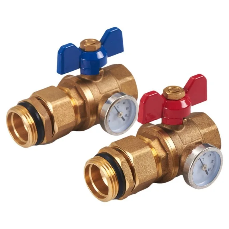 DN25 Brass Straight Shutoff Ball Valve FHF-BV for Underfloor Heating Manifold External Thread Thermometer 1 pair Price