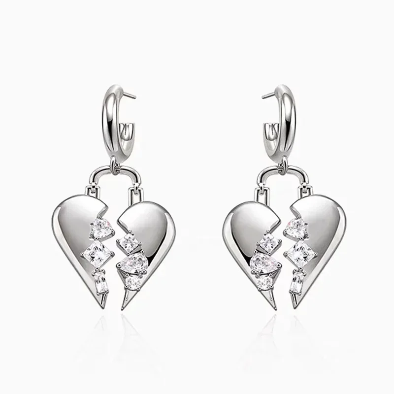 Y2K Style Separate Love Dangle Earrings for Women Silver Color Fashion Design Daily Wear Girls Accessories Modern Jewelry