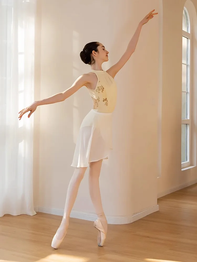

Женский балетный танцевальный костюм по индивидуальному заказу, балетная газовая юбка, цельная танцевальная юбка, шифоновый шарф на бедрах, костюм для выступлений