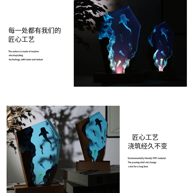 樹脂製洞窟クジラダイバーデスクトップクラゲ発光オーナメントク - Resin Art Anniversary Gift のレビューと価格