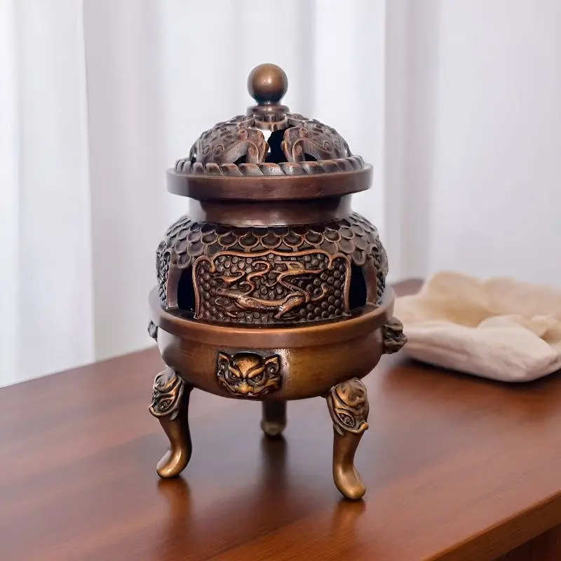 HYS incense burner four divine beasts four-legged imperial burner retro home decoration ornament three-layer incense burner