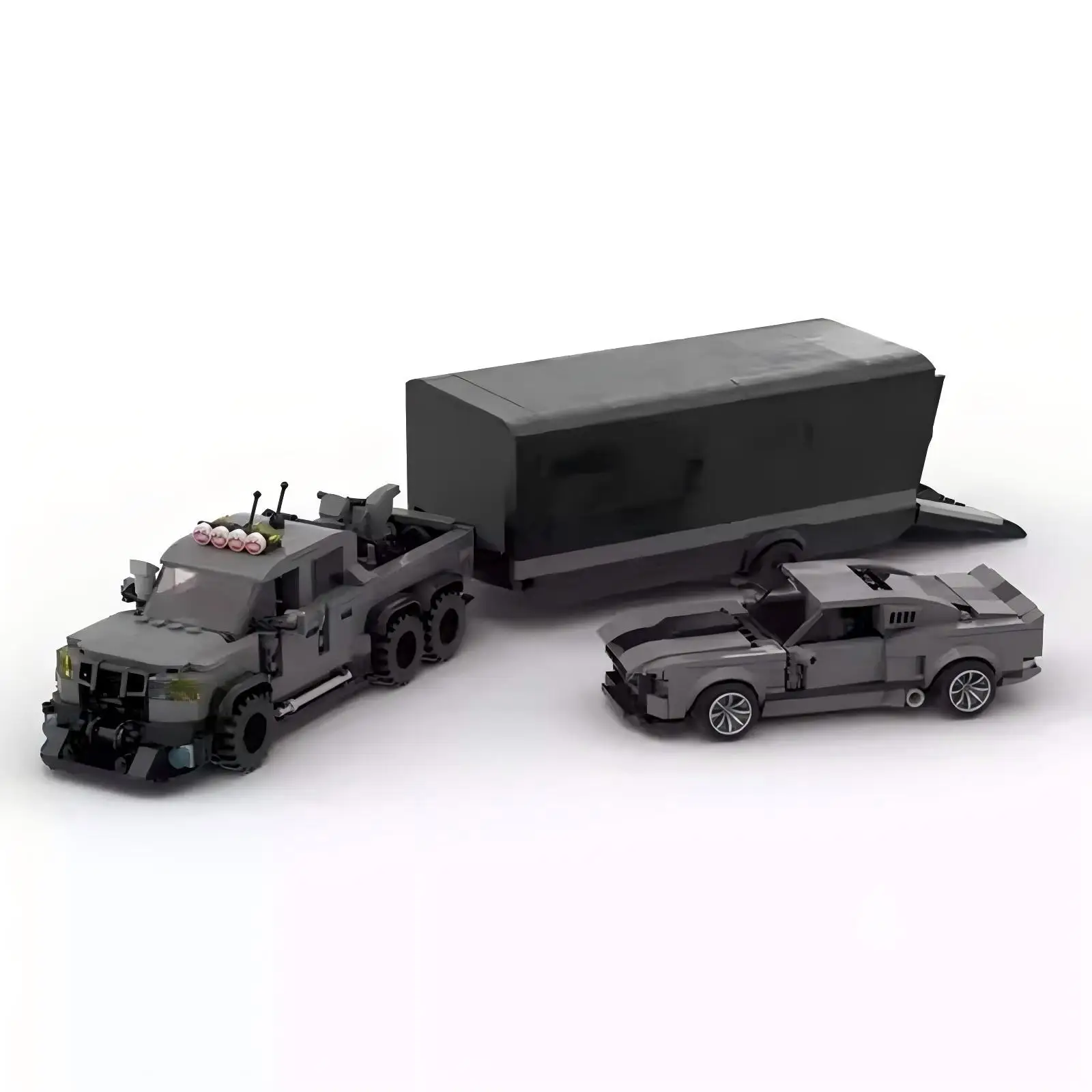 Bricklink Technical Truck Movie Sixty Seconds Forded VelociRaptor and Trailer Shelby GT500 Speed Champion Building Blocks Toys