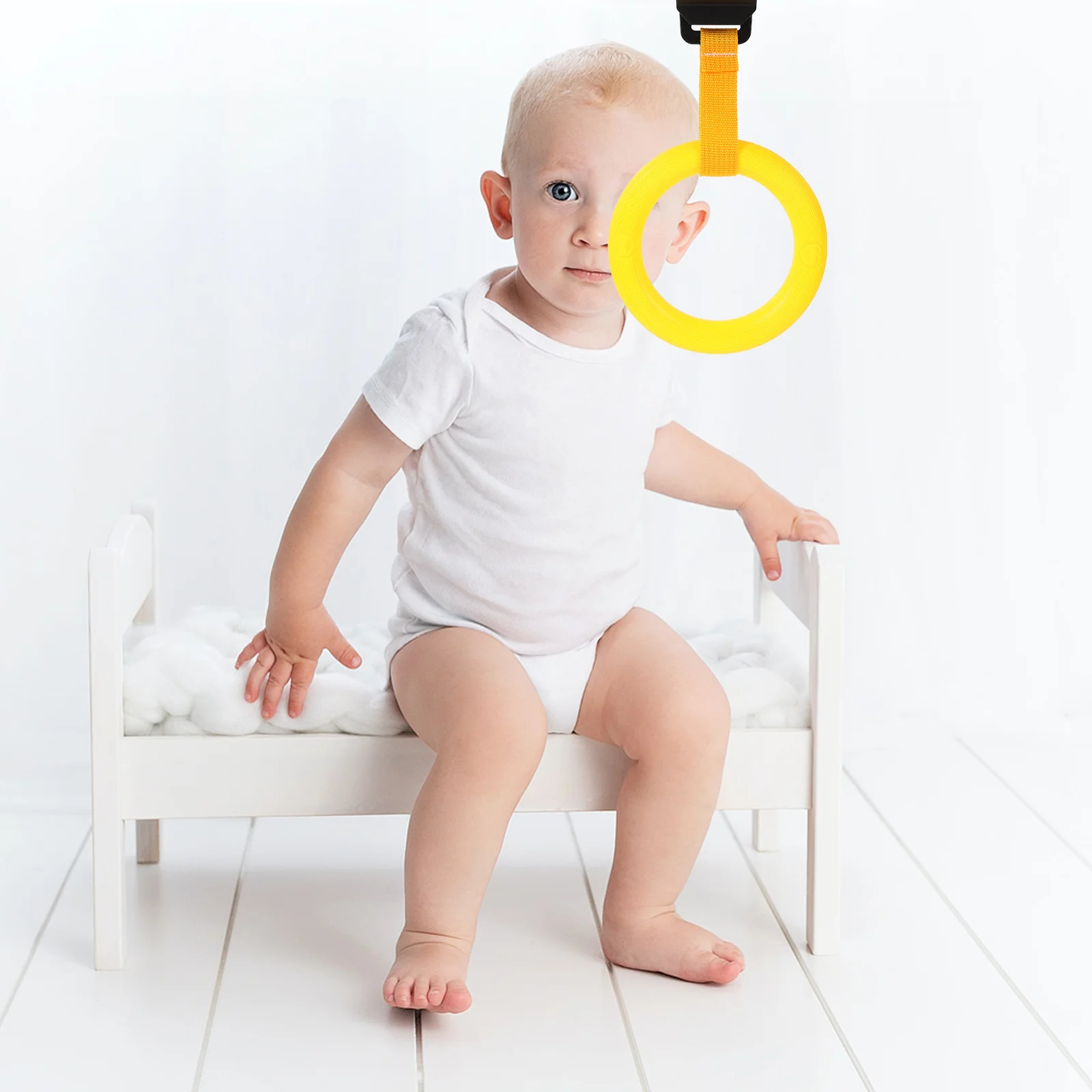 Baby Pull Ring for Standing Walking Yellow Non Adjustable Infant Crib Gym Equipment Nursery Stand Assist Toy Safe Smooth