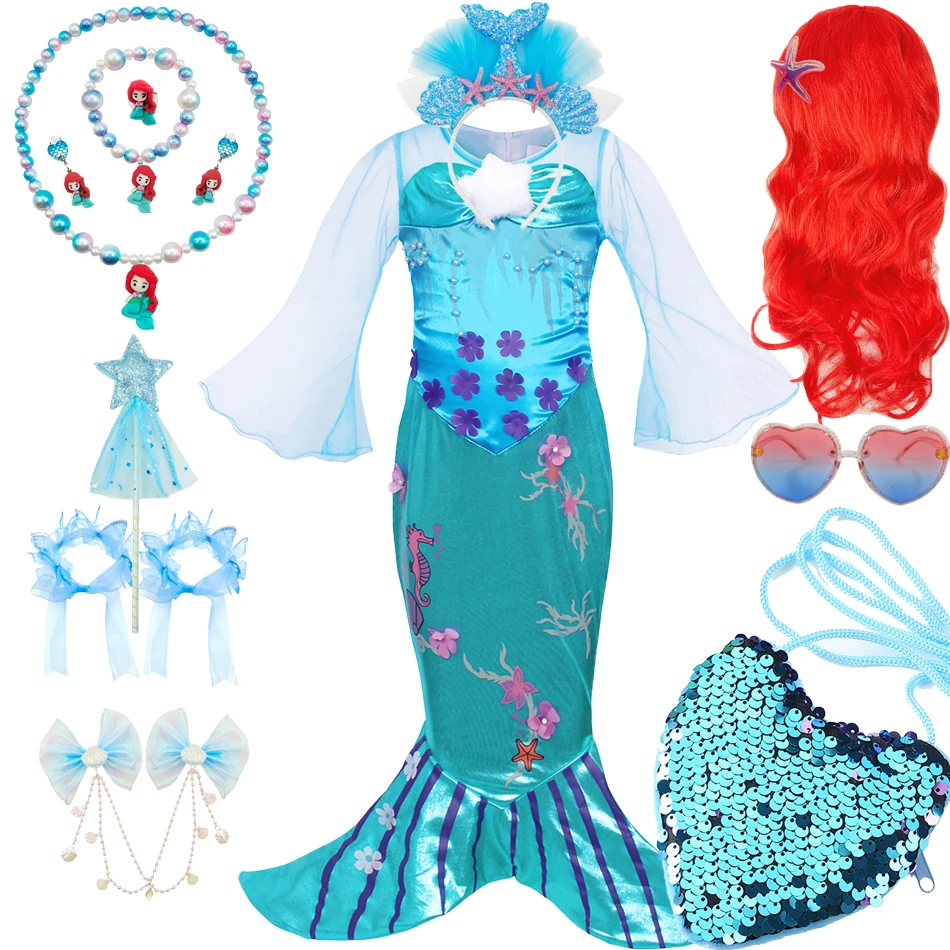 

Summer Girls Mermaid Birthday Party Dress Sea Applique Print Frock Children Cosplay Theme Outfit Fantasy Disguise Prom Gown