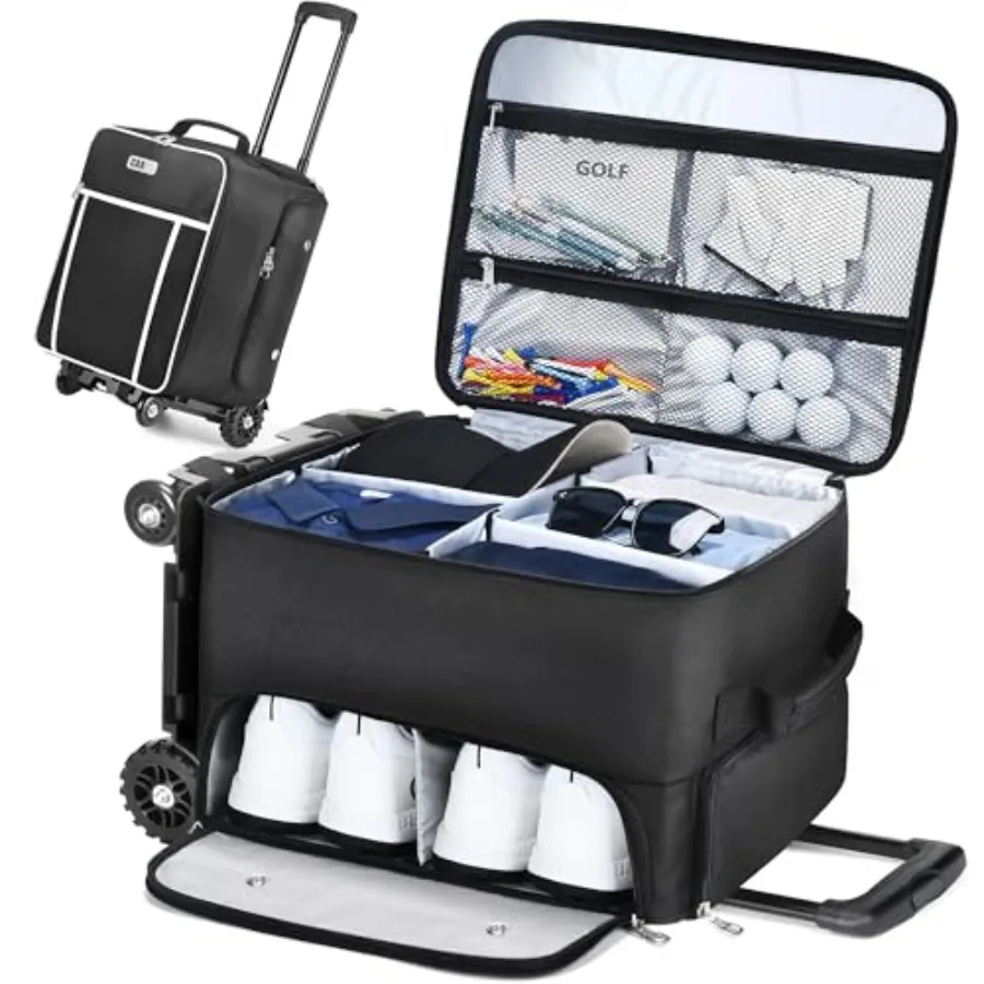 

CAB55 Golf Trunk Organizer with 4 Wheels, 2 Layer Waterproof Car Golf Organizer with Separate Ventilated Compartment for 2 Pair