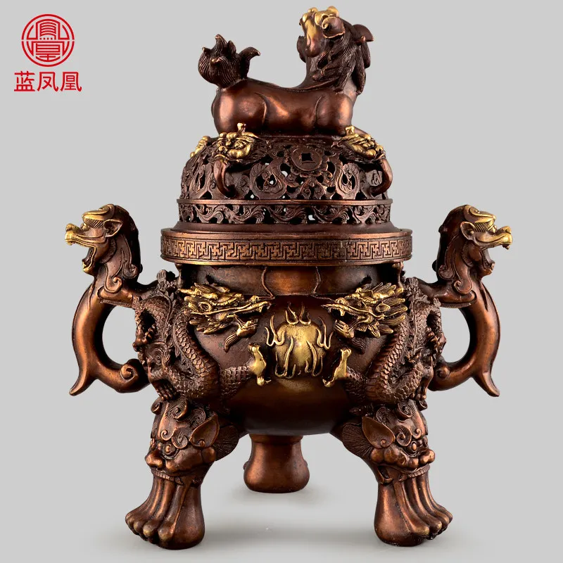 CX Brass Indoor and Outdoor Sandalwood Stove, Kowloon Incense Temple Copper Stove Large