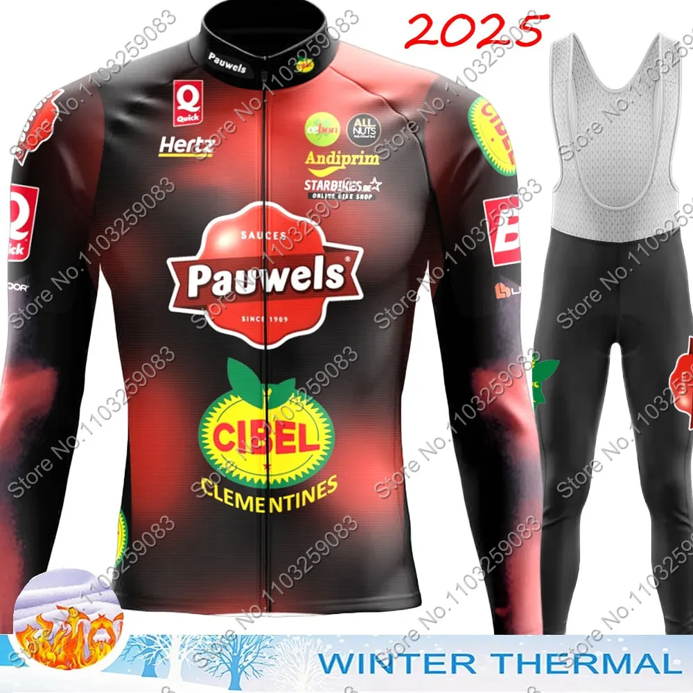 2025 Pauwels Sauces Cycling Jersey Set Long Sleeve Winter Bingoal Cycling Clothing Bike Thermal Jacket Suit Pants Bib MTB Ropa