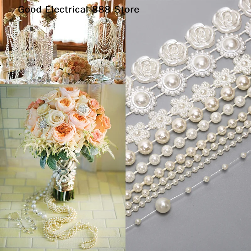 【G】1 roll ABS Imitation Pearl Half Round Pearls Chain 3/5/8mm Cotton Thread Beads Chain For Wedding Party Christmas Decoration