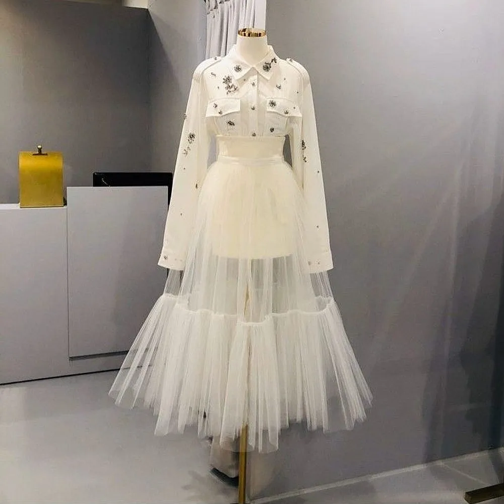 

White Tulle Women Skirt See Through Sexy A Line Pleats Vacation Maxi Skirt Ankle Length Girls Summer Holiday Skirt Without Top