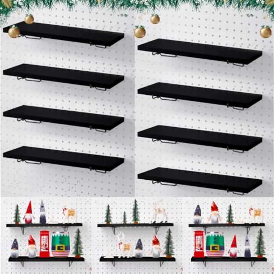 

8 Pack Pegboard Shelf Set Wooden Shelves with Metal Brackets Hook Wall Pegboard Shelving Heavy Duty Accessories for Crafts Home