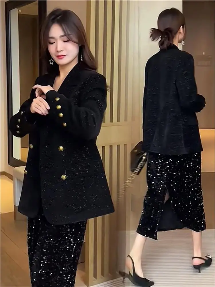 

Spring Autumn Loose Women's Faionable Outerwear Long Sve Cleanfit Design Casual Sli Coat Ele Ladies Suit Jaet