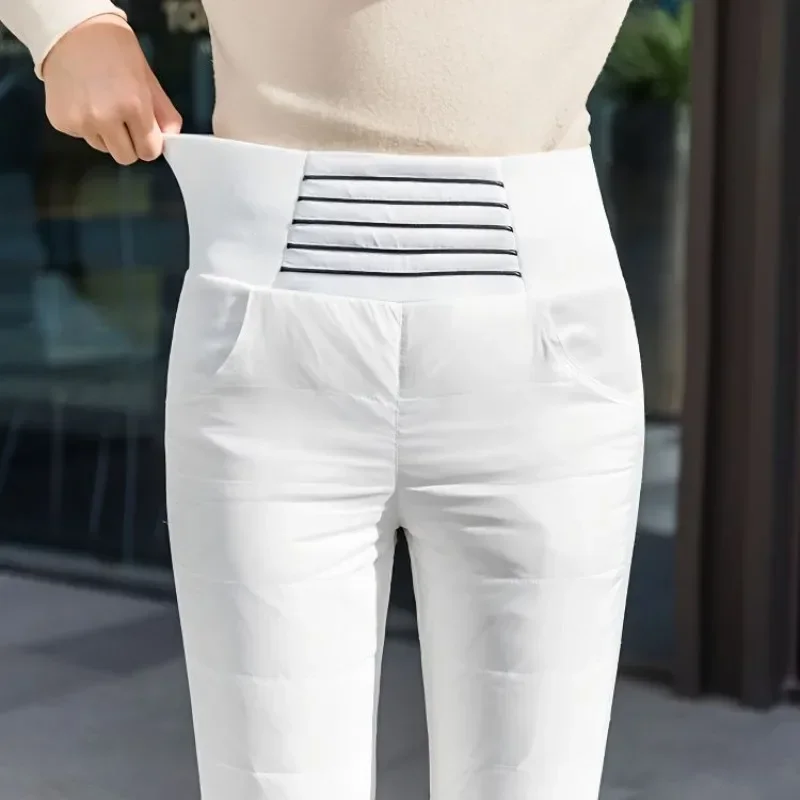 Wear High Waist Slimming Large Size White Duck Down Thick Warm Cotton Pants Women 2024 New Down Pants Women Winter Women Pants