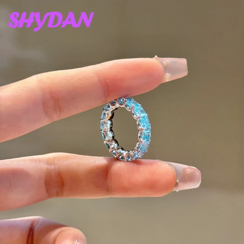 SHYDAN 925 Sterling Silver Aquamarine Finger Rings For Women Girls Fashion Charm Jewelry view 4