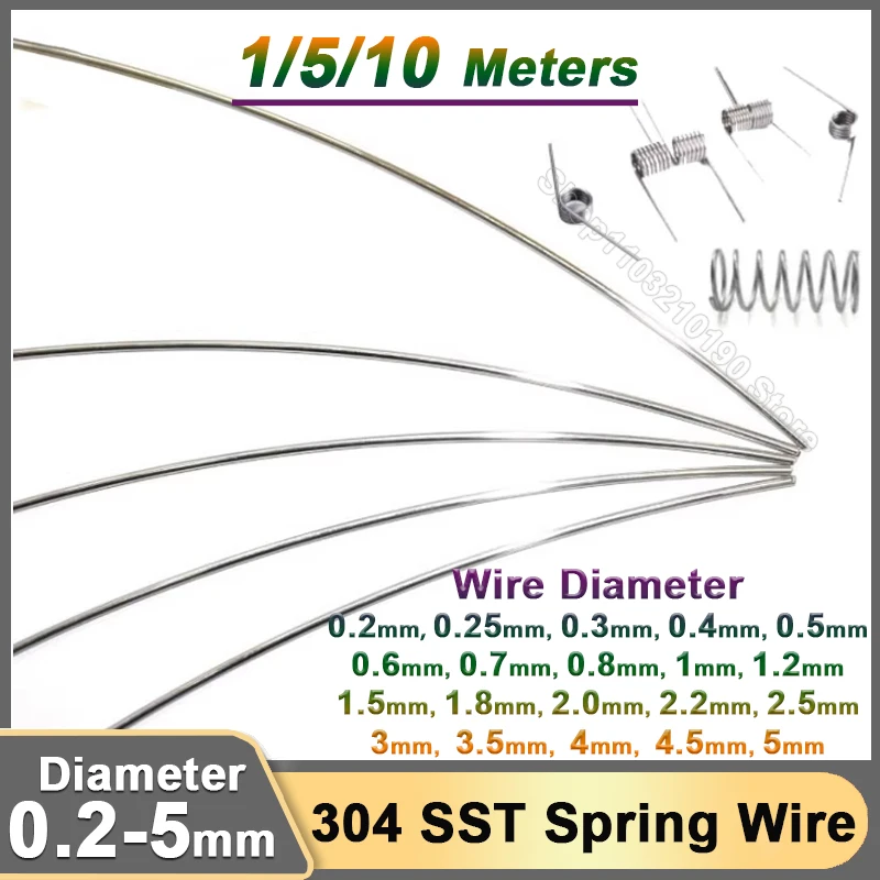 1/5/10M Spring Wire 304 Stainless Steel 0.2/0.25/0.3/0.4/0.5/0.6/0.7/0.8/1/1.2/1.5-5mm Single Strand Lashing Elastic Steel Wires