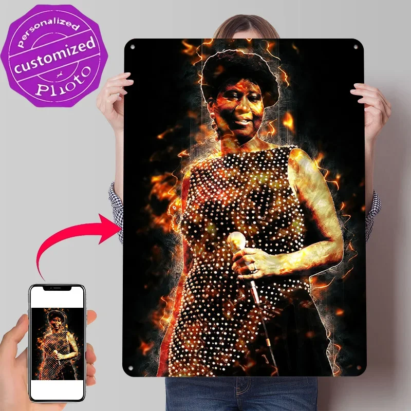 Aretha Franklin Poster Retro 3D Printed Metal Signs Customized Wall Hanging Gift for Bedroom Decoration Gaming Home Decor Room