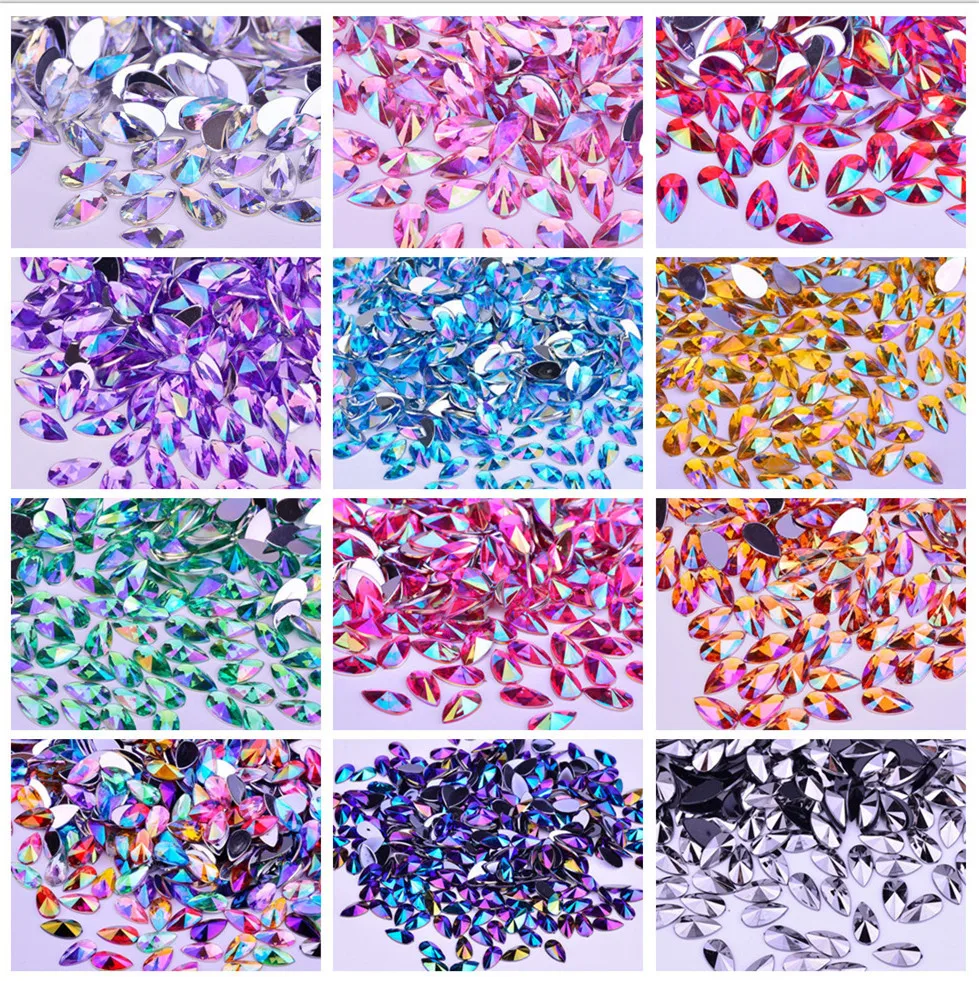 High Quality Acrylic 8*13 Mm100pcs/9*18 Mm50 Pcs Flat Bottom Pointed AB Color Drop DIY Nail Jewelry Decoration