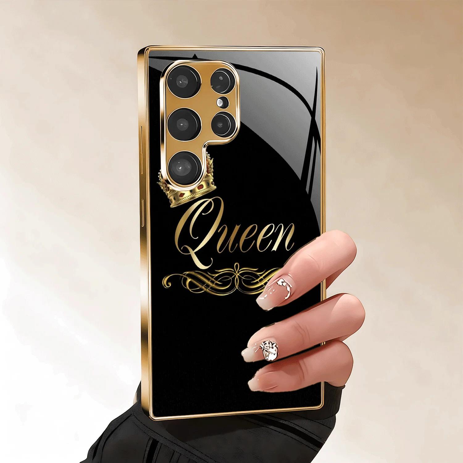 Gold crown with "Queen" inscription electroplated gold phone case for Samsung Galaxy S26 S25 S24 S23 S22FE/Ultra/Plus drop Cover