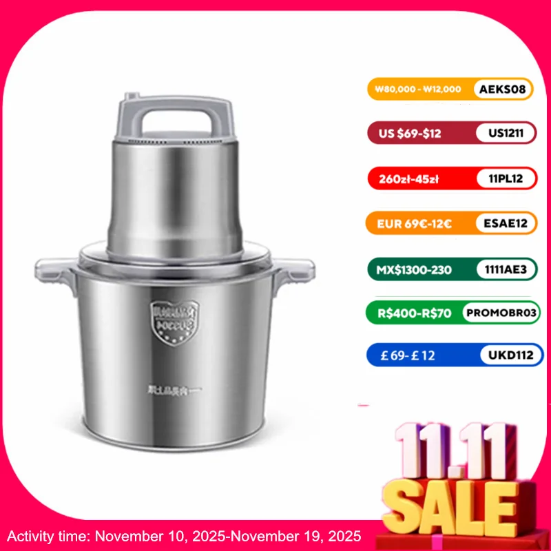 

16L/20L Food ProcessorMeat Grinder Electric Garlic Machine Commercial Meat Grinder Large Capacity And High Power Stainless Steel