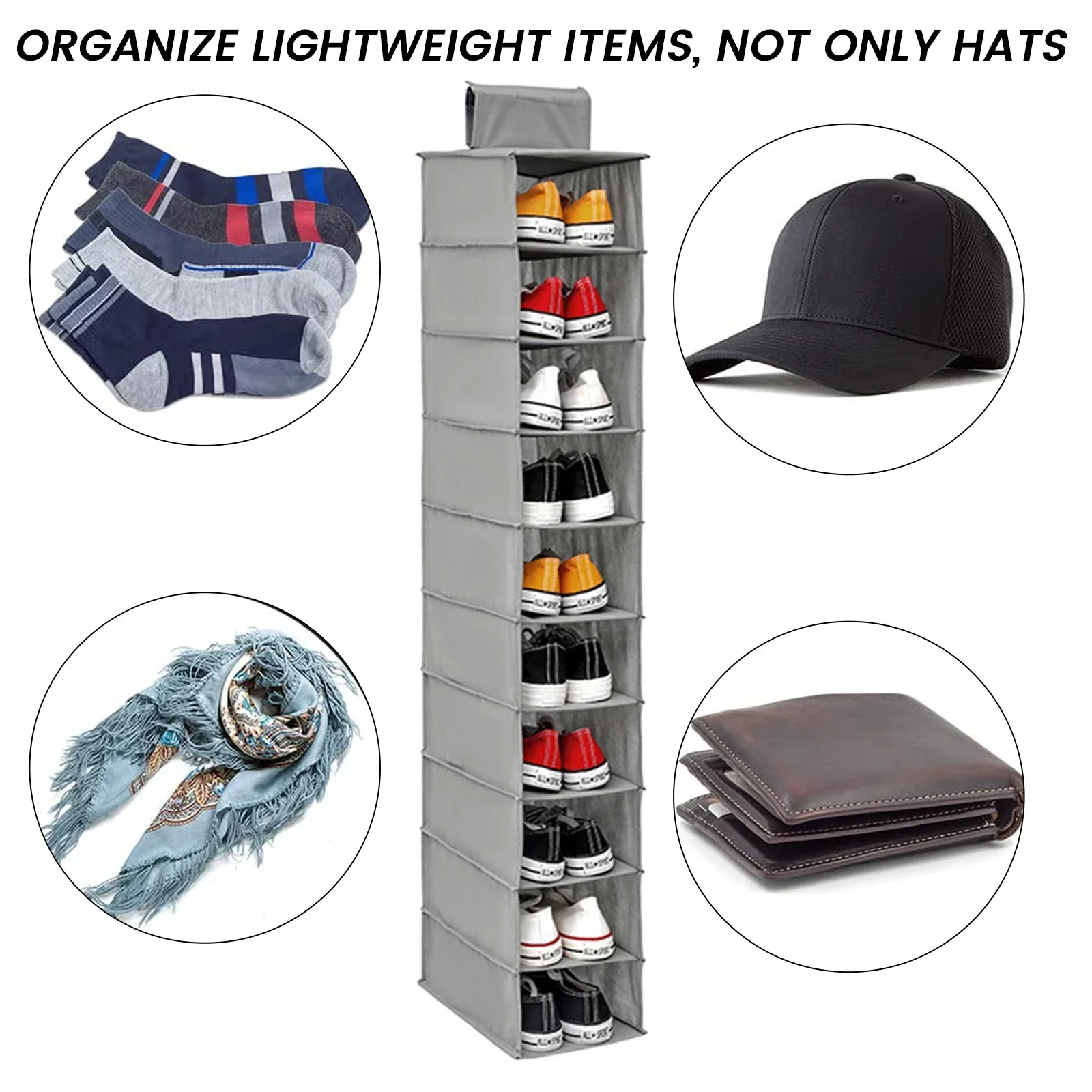 10-Layer Hanging Storage Bag Foldable Space Saving Clothes Hat Shoe Organizer for Collapsible Wardrobe Sundries Organizer 1/2Pcs