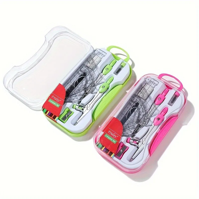 Kit de géométrie pour étudiants, 10 pièces, avec boussole, rapporteur et outils de dessin, matériau ABS Durable pour un usage quotidien au bureau