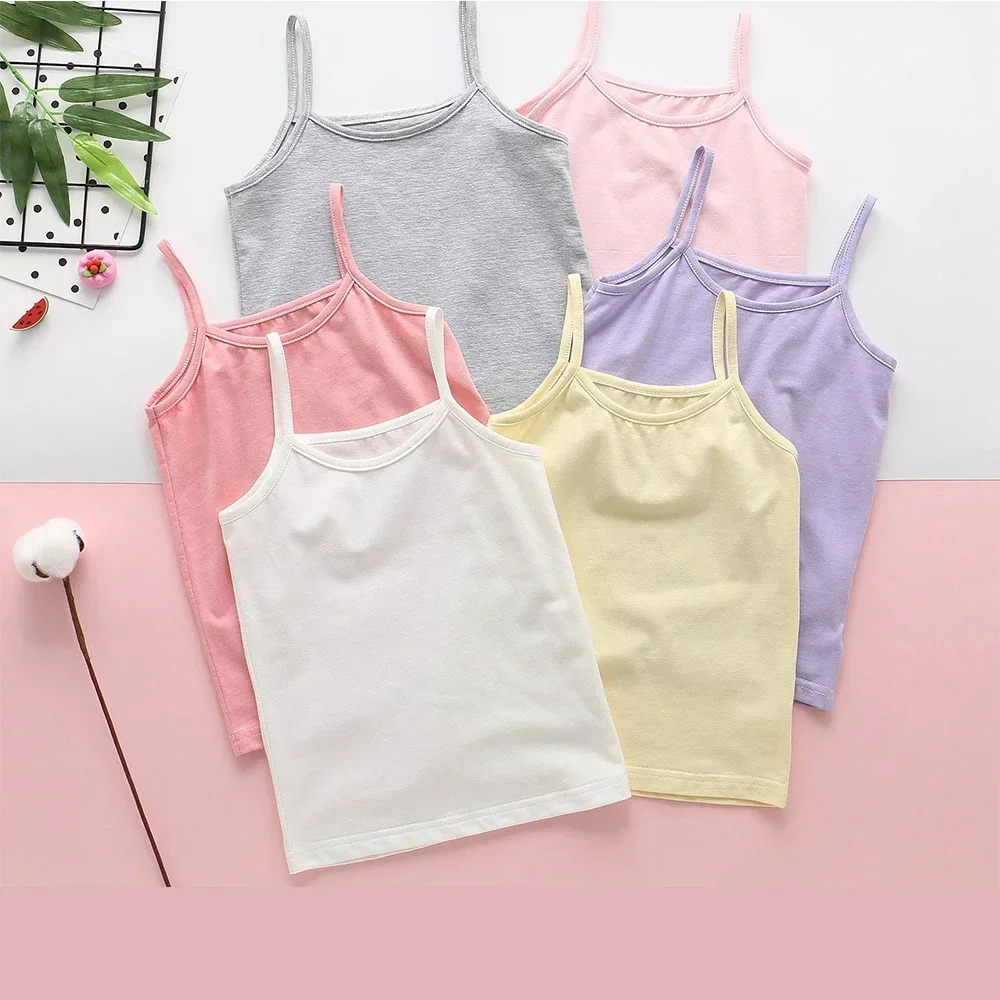 2024 Summer Girls String Strappy Tanks Top Baby Children Cotton Camisole Underwear Kids Sleeveless Vest Cotton Tanks Top