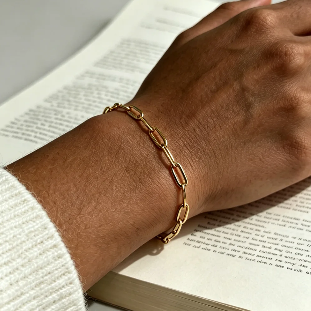 Minimalistisches Büroklammer-Kettenarmband für Damen, Modisches Verstellbares Edelstahl-Gliederarmband